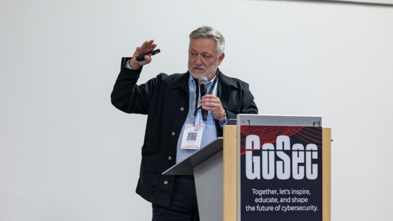 Bruno Germain on stage at GoSec 2026