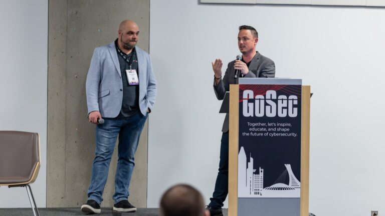 David Krzesiak, Francesco Molino on stage at GoSec 2026