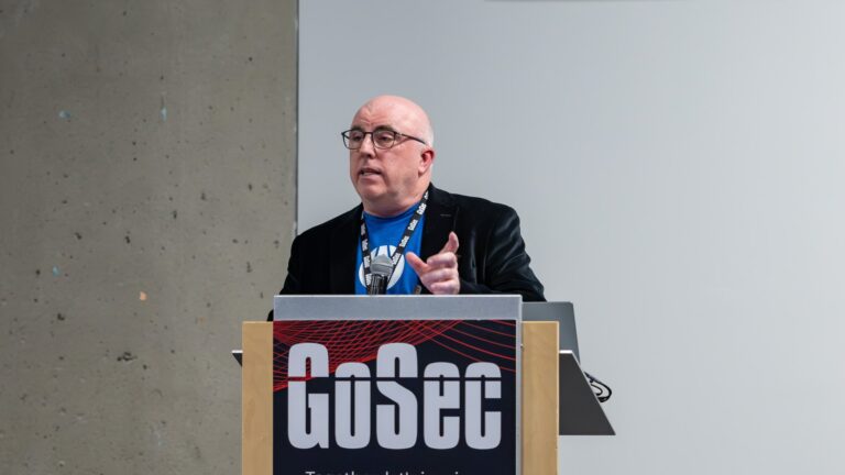 Shawn Hayward on stage at GoSec 2026