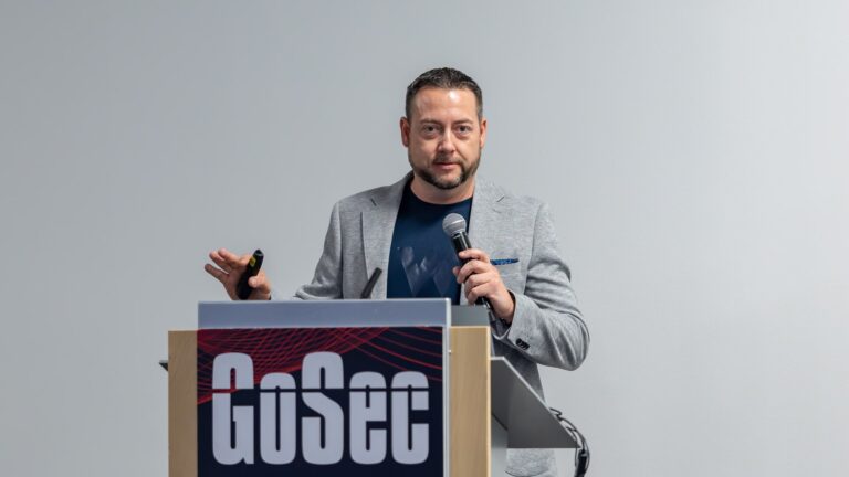 Mark Pilon on stage at GoSec 2026